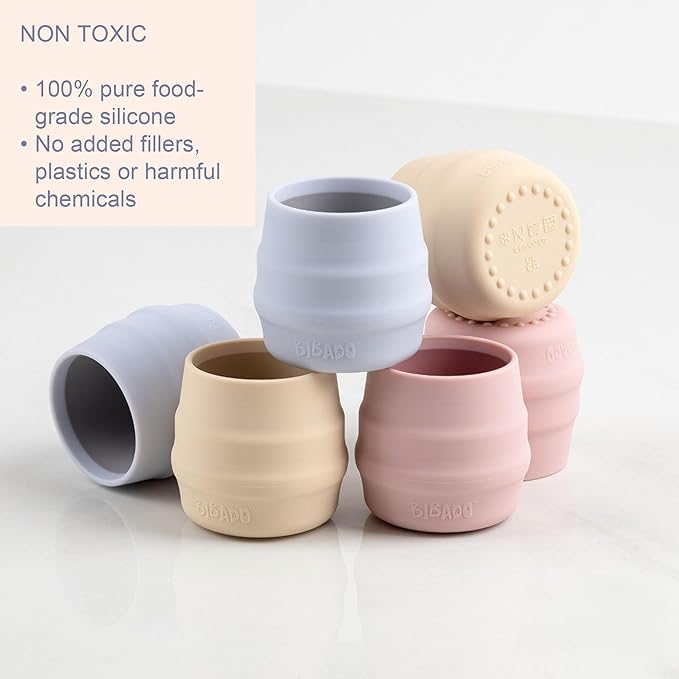 BIBaDO - Sippit Silicone Baby Cup, Fawn (2-Pack) - Open Training Silicone Cups - Soft, Non Slip Grip, Weighted Base - Durable, Dishwasher Safe, BPA Free - Toddler Cups - Baby Essentials - 6 Months+