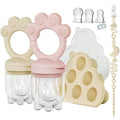 2 Pack Baby Fruit Food Feeder+Breastmilk Popsicle Molds,Baby Teethers,BPA Free,2mm Fine Holes to Prevent Choking,Perfect for Teething Relief & Infant Solid Food Introduction,3 M+（ Mauve Pink, Cream）