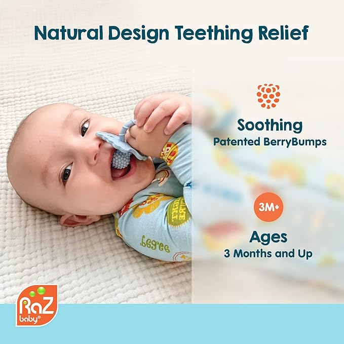 RaZbaby Bunny RaZbuddy w/RaZberry Teething Relief Pacifier – Soothes Sore Gums w/Nature-Inspired Texture, 100% BPA-Free Silicone Teether, Detachable Stuffed Animal – 3 Months+ Teether, Coconut