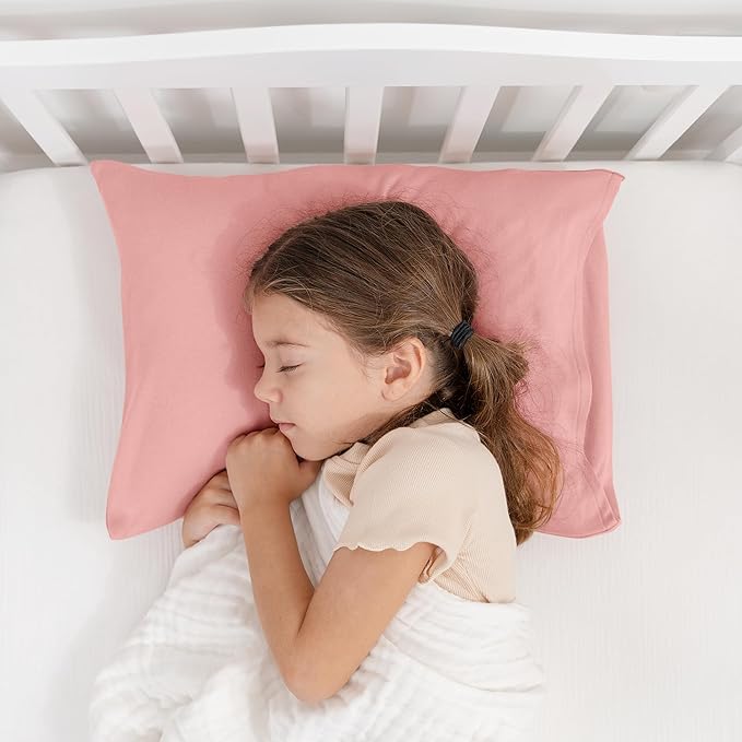 Comfy Cubs Toddler Pillow with Cotton Pillowcase, 13 x 18 in, 2 Pack - Travel and Sleep Support for Kids - Lightweight, Breathable Microfiber Fill - Soft and Cozy Small Pillow for Toddlers - Blush