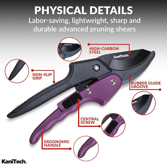Pruning Shears for Gardening with Gloves - Heavy Duty Garden Shears, Aluminum Hand Pruners with TPR Grip Handle, 8 inch 3.55mm Thick Blade - for Branches, Flowers & Plants (Purple)