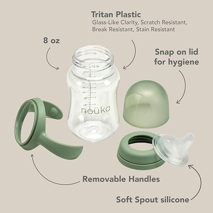 nouka Soft Spout Tritan Sippy Cup | Leak Proof and Easy Grip | Removable Handles | Soft Sand