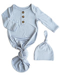 Caden Lane Newborn Knotted Gown with Hat, Soft Bamboo Viscose Baby Sleep Sack, Unisex Infant Nightgown, Breathable Sleepwear