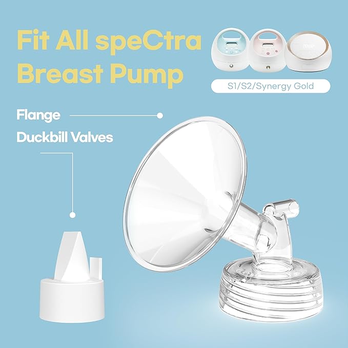 Flange Inserts for Spectra, Spectra Replacement Pump Parts for S1/S2/9 Plus, Not Original Accessories, Breast Pump Parts Include 2-Pack 19MM Flanges and 4-Pack Duckbill Valves