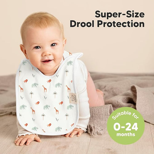 8-Pack Baby Bibs for Boys, Girls - Pullover Bibs for Drooling Teething Baby Girl & Boy Toddler, Newborn, Soft & Absorbent, Cute Colors, Large Torso Coverage Keep Infant Clean & Dry (Wildscape)