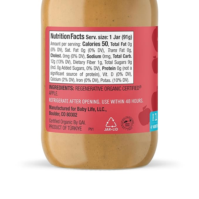 Babylife Organics Stage 1 - Apple, 3.2 Ounce Jar (1 Pack) - Heavy Metal Safe, Organic Baby Food