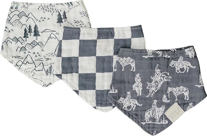 Mebie Baby Muslin Cotton Bib, 3 pack, Baby Bib Set for Burp, Spit Up, Drool, Bandana Bibs for Baby Boy or Baby Girl