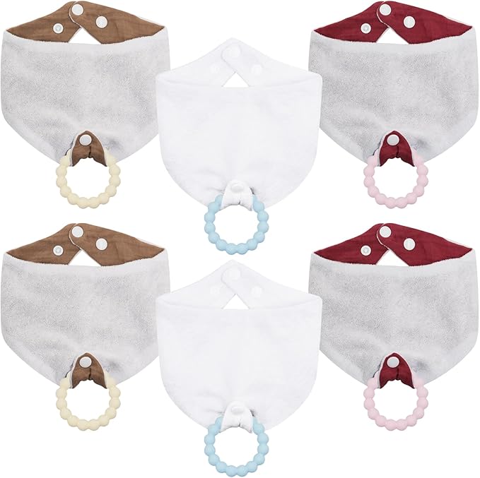 Baby Bandana Bibs & Teethers 6-Pack, 100% Organic Cotton, Super Absorbent & Soft, Unisex for Daily Use & Teething Relief.