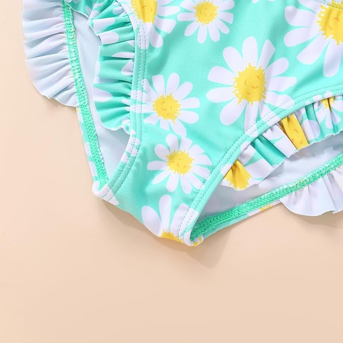 Toddler Swimsuit Girl Color Block Stripe Swimwear Baby Girl Summer Beach Bathing Suits Bikini Set with Ruffled Edges