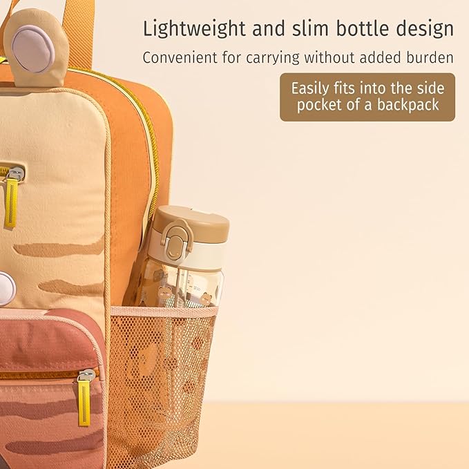 Evorie Tritan Kids Water Bottle for School with Straw, 13oz BPA Free Leak Proof Drinking Cup, Lightweight and Durable Drink Bottle (Honey Bear)