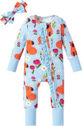 PATPAT Baby Girl Boy Clothes Newborn Infant Footie – Soft Viscose from Bamboo– 2-Way Zipper, Fold-Over Mitten, Ruffle Trim