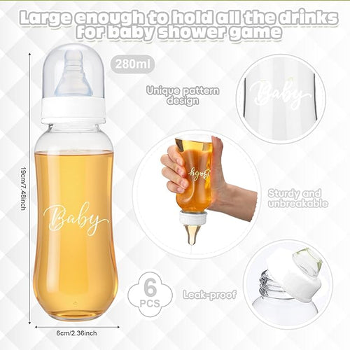 6 Sets Bottle Chug Baby Shower Games Juegos Para Plastic Baby Bottles Bibs Hat Disposable Diapers Gender Reveal Games Baby Changing Diaper Race Game Decoration (White)
