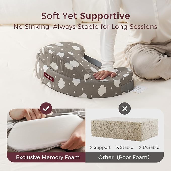 Momcozy Innovative Safety Fence Nursing Pillow - Firm & Springy Memory Foam - Stable, Ergonomic Support & Comfort - Wider Breastfeeding Cushion, Adjustable, Removable Cover, Baby Safety Certified