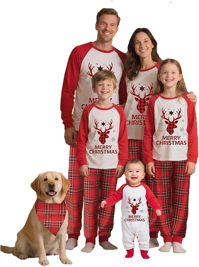 Awoscut Christmas Family Matching Pajamas Christmas Pjs Holiday Nightwear Sleepwear Sets Long Sleeve Pjs