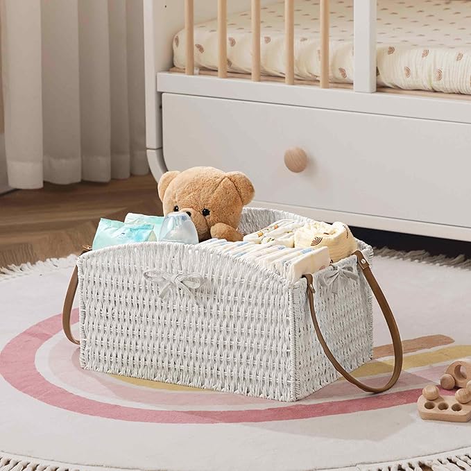 HBlife Diaper Caddy Organizer, Large Hand-Woven Storage Basket for Diapers & Baby Essentials - Elegant Curved Design, Ideal Gift for Baby Shower & Registry Must-Have