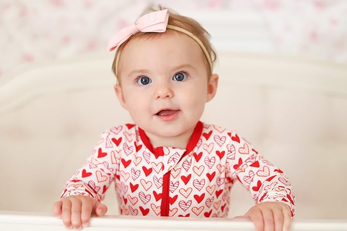 KicKee Full of Hearts Footie with Zipper, One Piece Boy or Girl Baby Clothes
