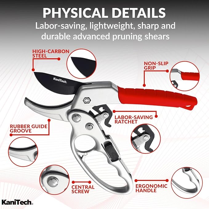 Pruning Shears for Gardening with Gloves - Heavy Duty Garden Shears, Aluminum Hand Pruners with TPR Grip Handle, 8 inch 3.55mm Thick Blade - for Branches, Flowers & Plants (Red)