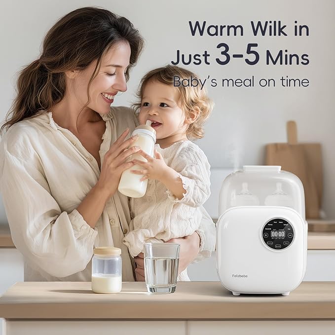 Baby Bottle Warmer, Felizbebe 10-in-1 Double Bottle Warmer for Breastmilk or Formula, Accurate Temperature Control, Timer, Sterili-zing, Defrost, Heat Food, Keep Warm, Breast Milk Warmer for Baby