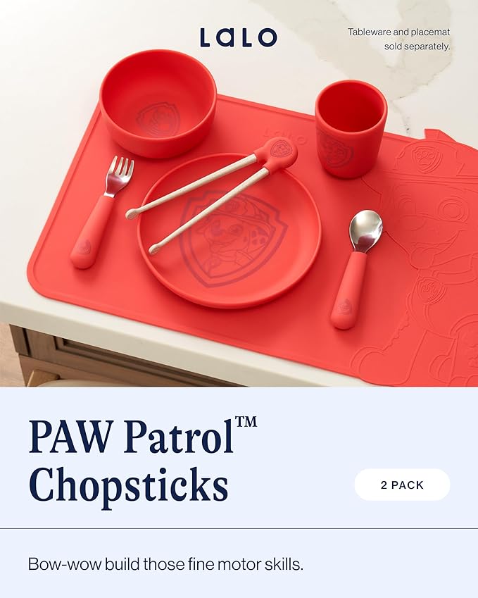 Lalo PAW Patrol Chopsticks For Kids - Set of 2 Training Chopsticks Made of Silicone and Eco-Friendly Wheat Straw PP - Ages: 2 Years And Up - Easy to Clean & Dishwasher Safe - Marshall