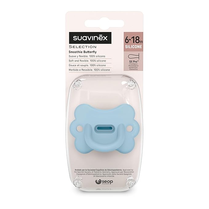 Color Essence SX PRO Silicone Butterfly Baby Pacifier 1Pk, Made with 100% Soft Silicone, Baby Essentials Perfect for Breastfeeding Babies, Designed in Spain, 6-18 Mths, Infinity Blue
