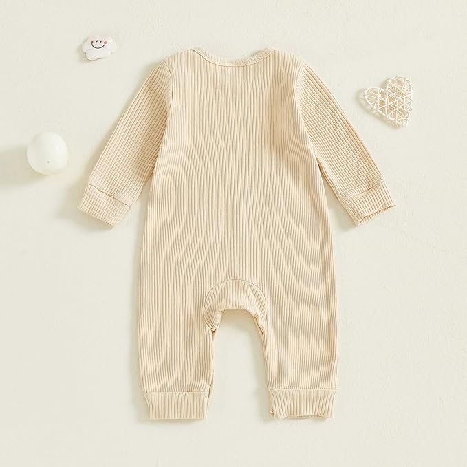Fernvia Newborn Baby Boy Clothes Letters Print Bodysuit 3 6 9 12 18 Months Long Sleeve Jumpsuit with Hat 2PCS Outfits Set