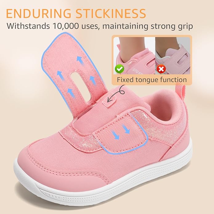 Toddler Wide Toe Box Barefoot Shoes Boys Girls Zero Drop,Baby First Walking Shoes Glitter Little Kids Sneakers Non-Slip Preschool Running Tennis Canvas Casual Preschool Outdoor Activities