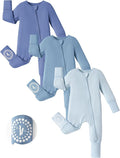 PATPAT Baby Footies Boys Girls - Bamboo Viscose - Zipper & Non-Slip Soles Romper Mitten - Footed & Footless Infant Clothes