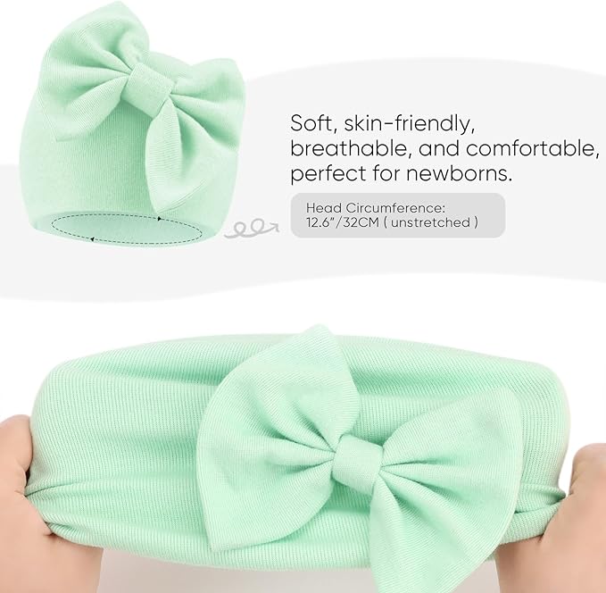BQUBO Newborn Baby Girls Hats Mittens Set Hospital Hat Beanie Infant Bow Hats Baby Cotton Gloves for 0-6 Months