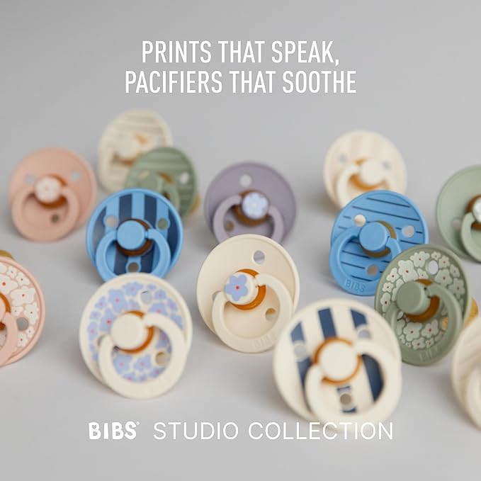 BIBS Pacifiers - Studio 2 Pack | Round Nipple Baby Pacifier | BPA Free Natural Rubber Latex Soother | Made in Denmark | Size 0+ Months | Pin Sage