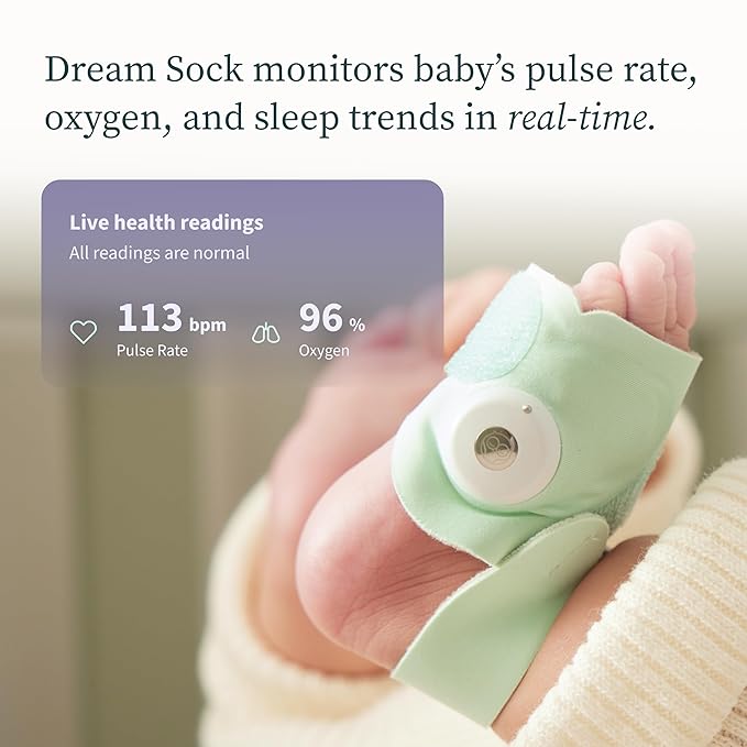 Dream Sock – Smart Wearable Baby Monitor, Infant Pulse Oximeter Tracks Oxygen & Heart Rate | Parents Receive Alerts, Sleep & Health Insights via App | Dusty Rose