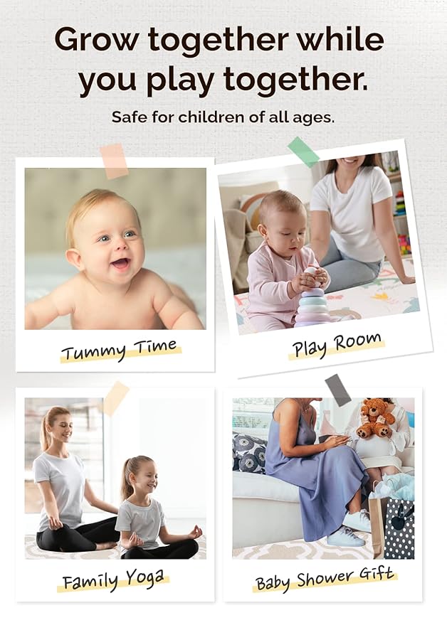 Baby Care Play Mat (Medium, Moroccan - Beige) 73’’ x 49’’ Original One-Piece Reversible Rollable Waterproof Baby Mat for Floor, Play Mat for Babies 6-12 Months, Infants, Toddlers, and Kids