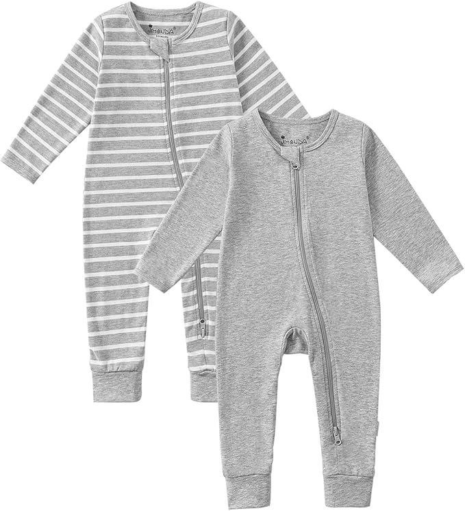 Jimonda Baby Sleeper Rompers,Unisex Boys Girls Zip-Front Pajamas One-Piece Footless Outfit 0-24 Months (Pack of 2