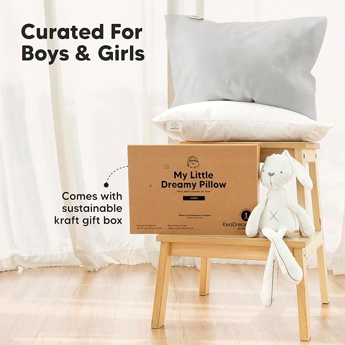KeaBabies Toddler Pillow with Pillowcase, Jumbo 14X20 - Soft Organic Cotton Toddler Pillows for Sleeping - Machine Washable - Perfect for Travel, Toddler Bed Set (French Gray)