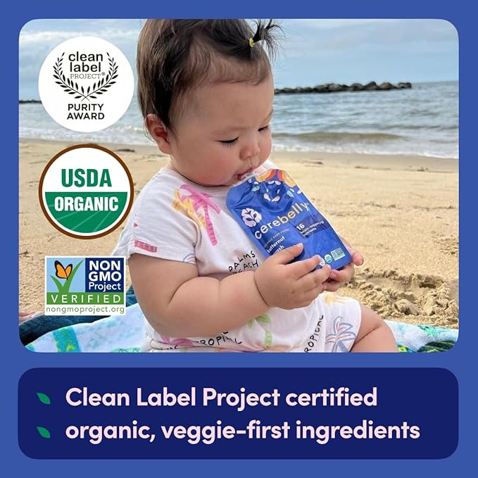 Cerebelly Organic Baby Food Pouches, Hearty Veggie Purees, 16 Nutrients, No Added Sugar, Non-GMO, Toddler Snacks, 4 Flavors, 4oz, 8 Pack