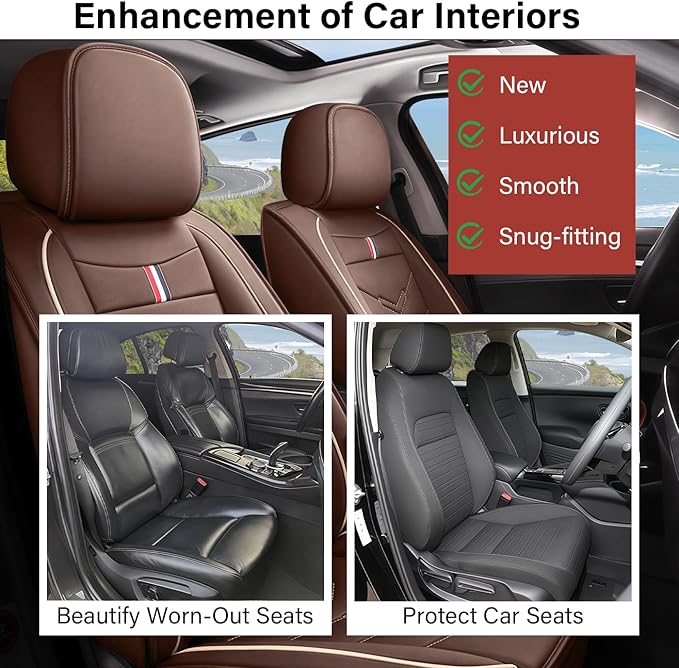 Leather Car Seat Covers Fit for LR LR4 2009-2016, 5 Seater Waterproof and Wear-Resistant Seat Cover Interior Accessories(Full Set,Coffee)