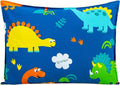 Toddler Pillow with 100% Organic Cotton Pillowcase 14x19, Cottonblue Kids Bedding Pillow for Sleeping, Machine Washable, Boys Pillow and Pillow Cover for Travel, Cot, Bed Set, Blue Dinosaur