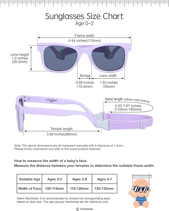 COCOSAND Flexible Baby Sunglasses with Strap Polarized UV Protection for Toddler Infant Newborn Boy Girl Age 0-24 Months