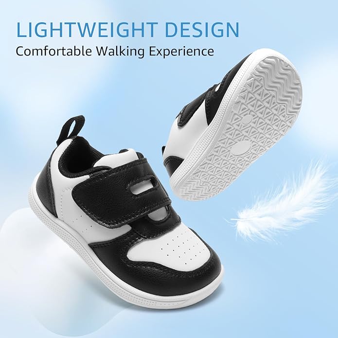 Toddler Wide Toe Box Barefoot Shoes Boys Girls Sneakers Zero Drop Kid Tennis Running Shoes Lightweight Non-Slip Comfortable Leather First Walking Shoe Outdoor Activities School