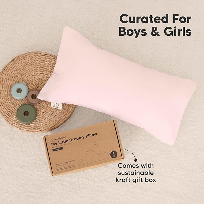 Toddler Pillow with Pillowcase - 10x18 My Little Dreamy Kids Travel Bed Pillows for Sleeping, Organic Cotton Small Pillowcase, Soft & Breathable, Machine Washable, Toddlers 2-5 Years Old (Flutter)