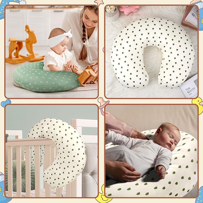 FEBSNOW 2 Pack Baby Nursing Pillow Cover, Stretchy Soft Cotton Nursing Cover for Breastfeeding Pillow Removable Comfortable Baby Feeding Slipcovers for Boy Girl, Green