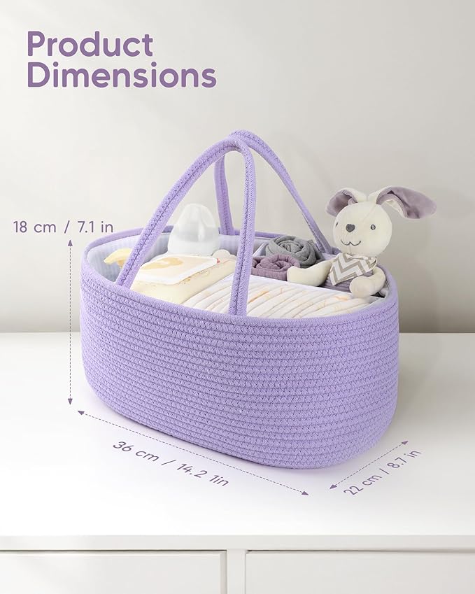 Maliton Baby Diaper Caddy Organizer, Cotton Rope Diaper Caddy Basket, Large Storage Basket for Newborn Boys and Girls, Gift for Baby Shower List, Newborn Essentials