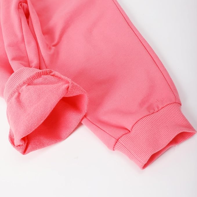 HILEELANG Girls Cotton Joggers Sweatpants Embroidery Drawstring Waist Pockets Casual Pants for Kids 12M-7Y