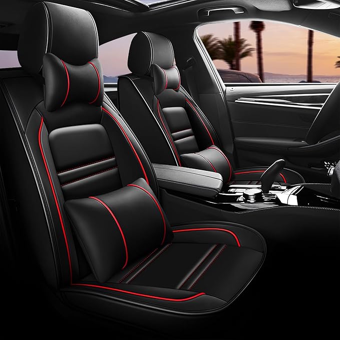 Car Seat Covers for Chrysler Car Town and Country 2000-2016 | 5-Seats Seat Covers, Waterproof Seat Protectors, Automotive Seat Covers (Full Set with Pillow,Black&Red Line)