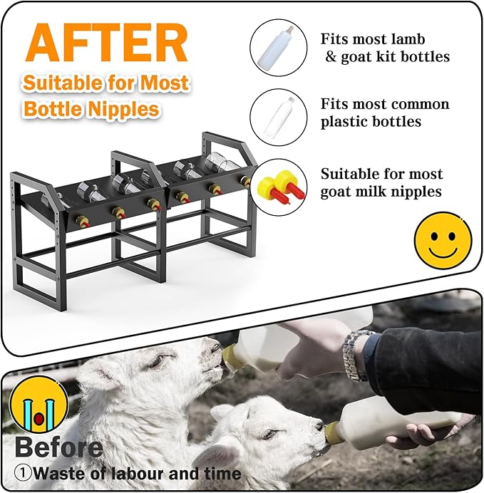 Portable Bottle Rack, Calf Bottle Holder, Free Standing Bottle Feeder Rack, 6 Feeding Ports Feed Baby Goat Sheep Lamb Puppy (Bottle NOT Included)