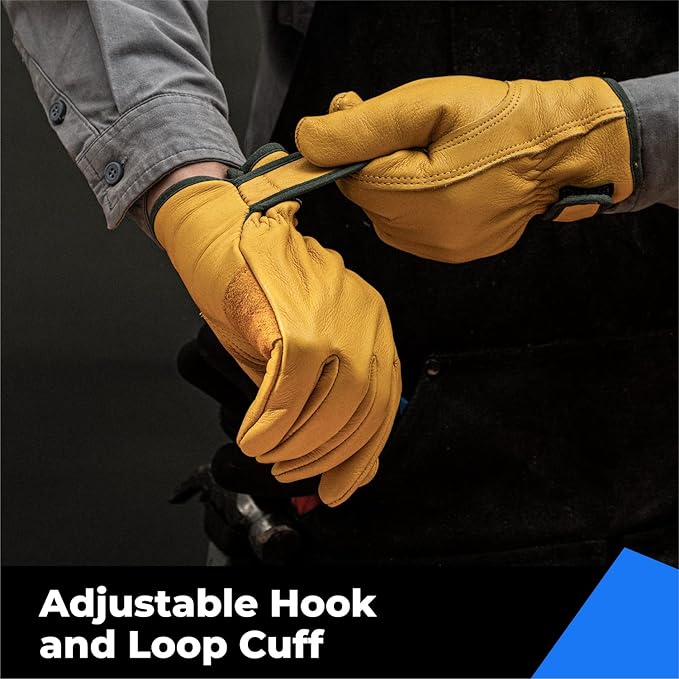 Winter Leather Work Gloves, Warm Thinsulate Lining for Cold Weather Work, 100% Full Grain Cowhide with Abrasion and Puncture Resistance, Size Small