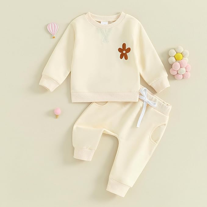 Fernvia Toddler Baby Girl Clothes 3 6 9 12 18 24 Months Fall Outfits Solid Long Sleeve Sweatshirt Tops + Pants Set