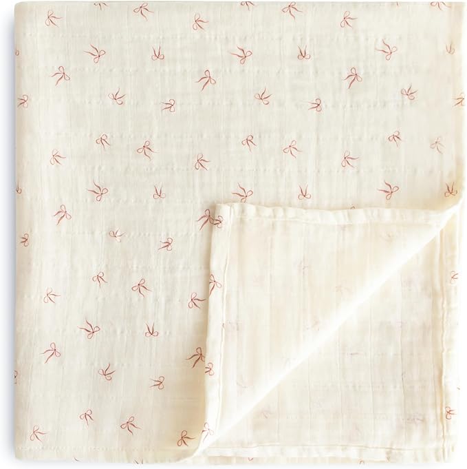 mushie Muslin Baby Swaddle Blanket | 100% Organic Cotton (Bows)