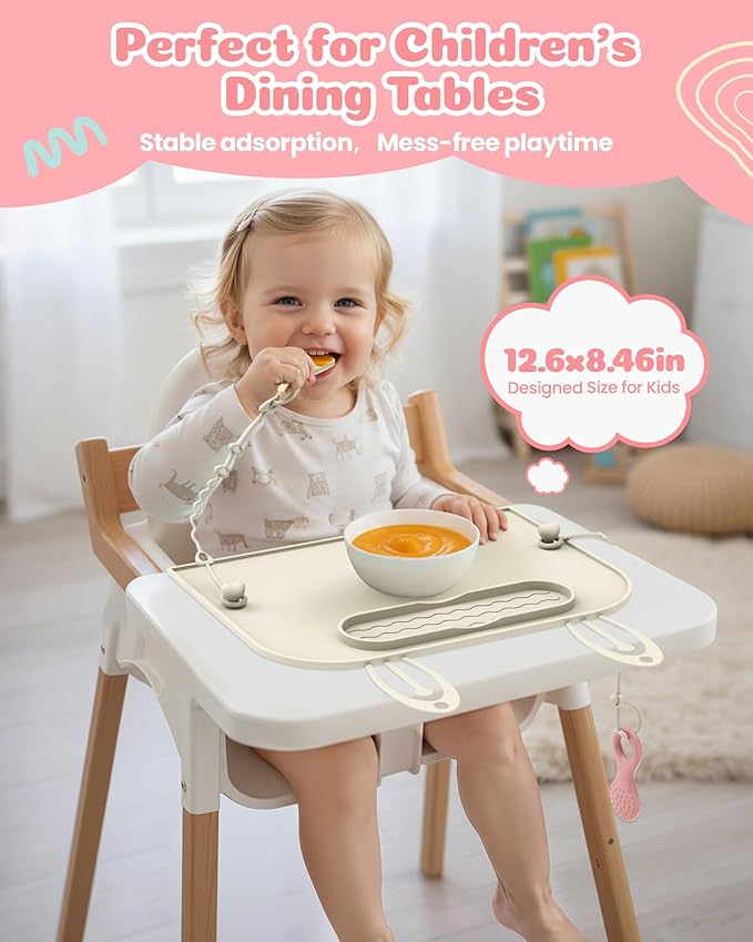 2Pack Silicone Placemats for Baby&Kid, Stain-Proof Non-Slip Baby Place Mat for Restaurant Highchair& Home Dining, Baby-led Food mats for Travel, Portable Toddler Table mat-Waterproof&Dishwasher Safe