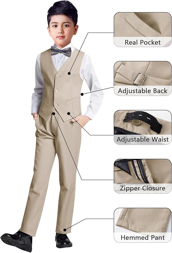 YuanLu Boys Suit for Kids Tuxedo Wedding Ring Bearer Outfit, 5 Piece Boy Slim Fit Formal Suits with Adjustable Waist