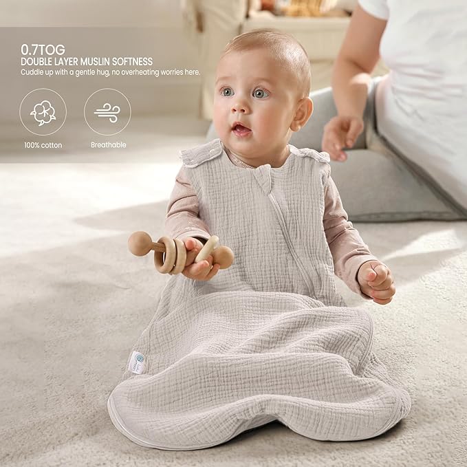 lulumoon Sleep Sack Muslin for Baby: Cotton Wearable Blanket for 9-15 Months - Soft Lightweight Ideal for Nursery Lounge Nighttime Naptime 12-18 Months
